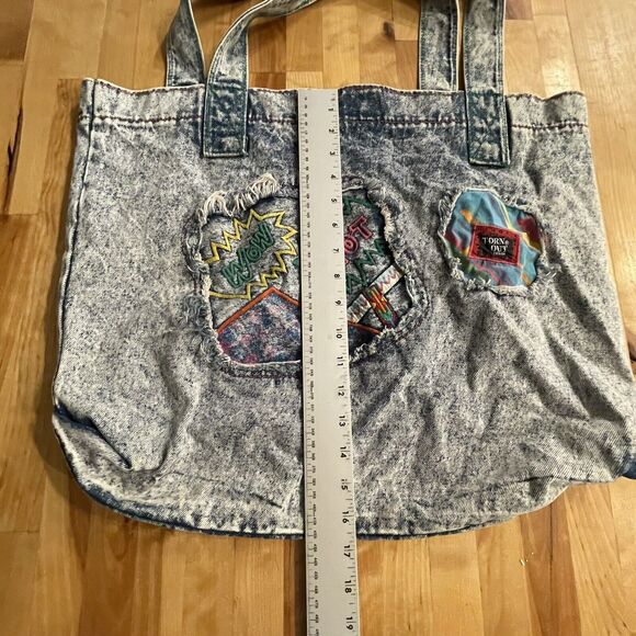 Torn Out Denim Jean Purse Stonewashed Tote Bag Vintage 80s 90s - Picture 8 of 9